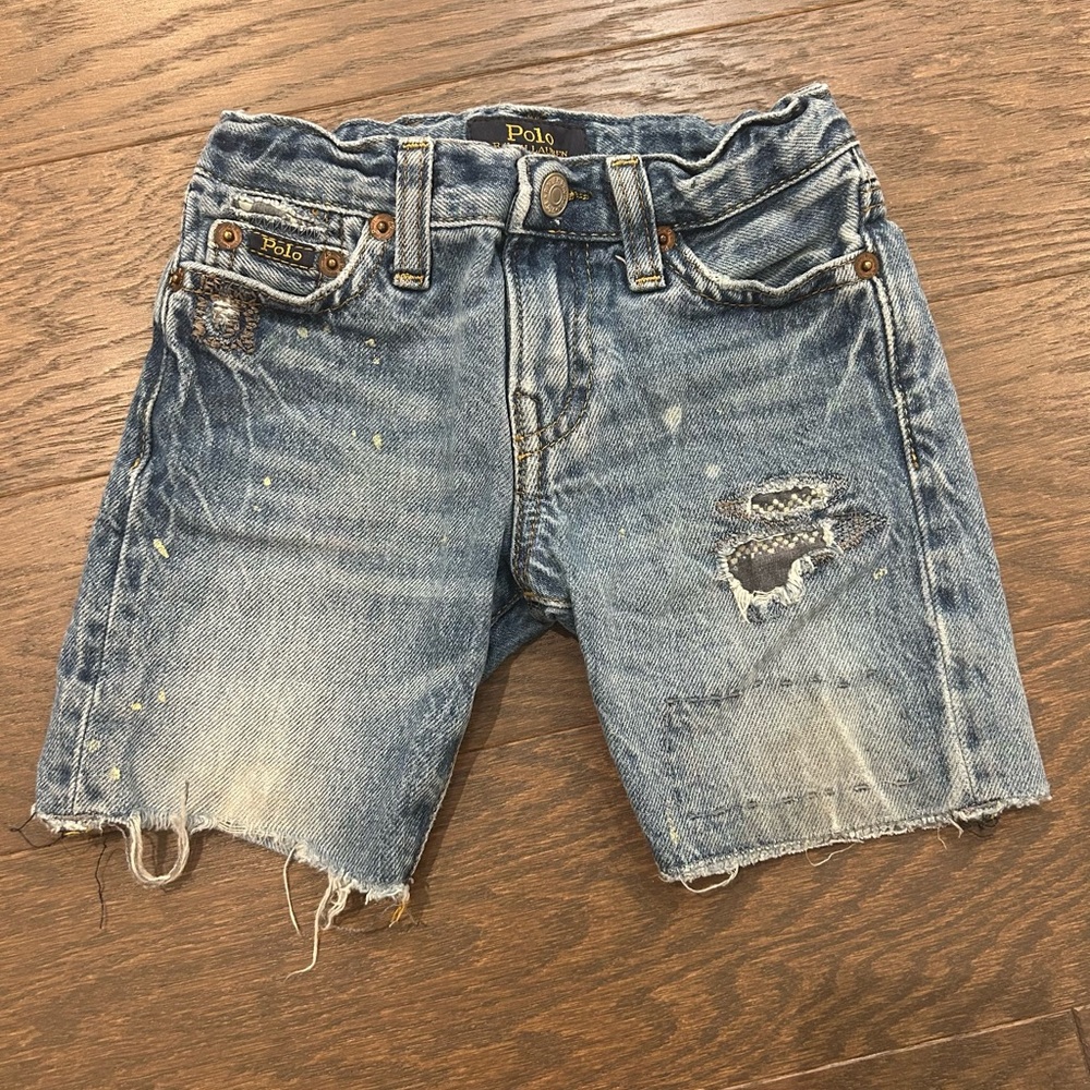 Polo by Ralph Lauren Distressed Blue Denim Kids Shorts